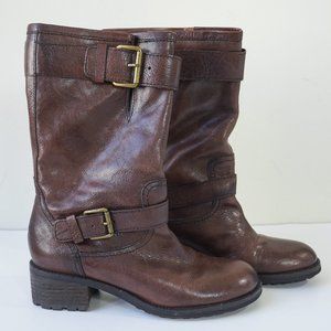 FRANCO SARTO Brown Tumbled Leather Moto Tumbled Boots, Round Toe, Women’s Sz. 8M